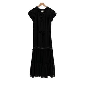 MISA Midi Dress Anis Grommet-Trim Black